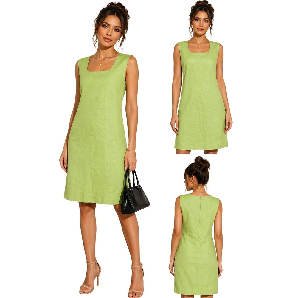 Vintage Carol Horn Workshop Dress Women's 20W Lime Green Linen Blend
